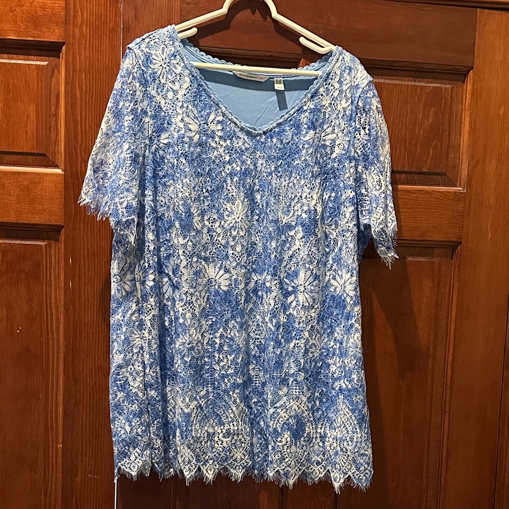 Isaac Mizrahi Blue and White Lace Blouse